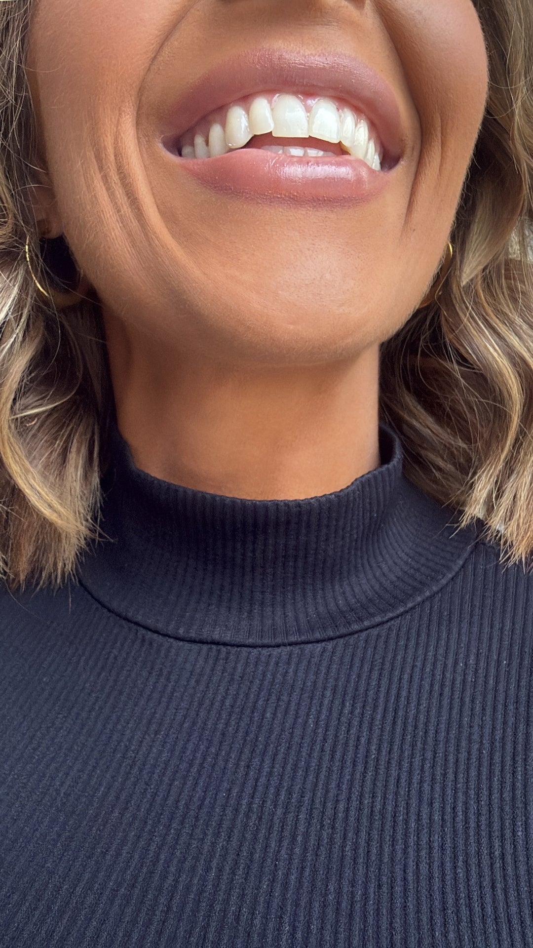 Mock Neck Ribbed Long Sleeve Top, Black