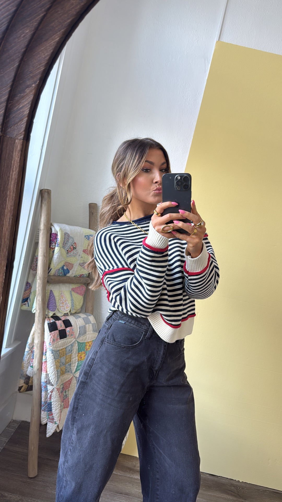 Summer Striped Sweater, Cream/Navy