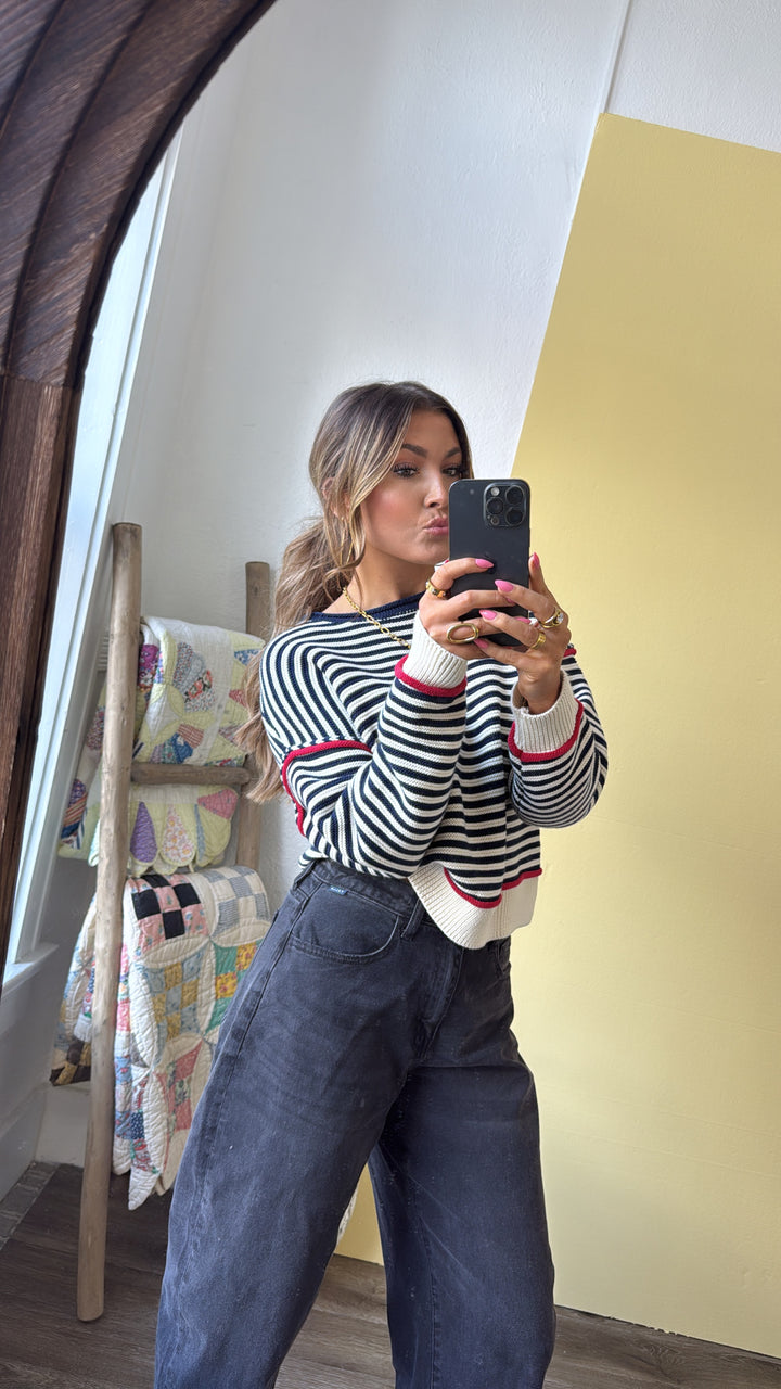 Summer Striped Sweater, Cream/Navy