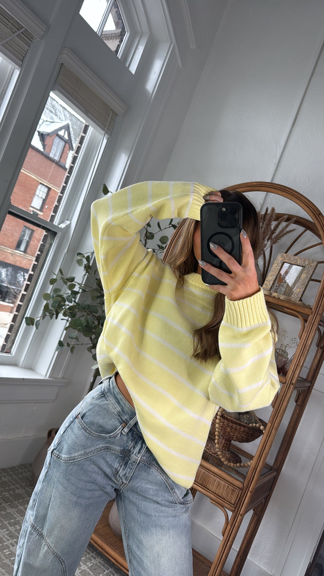 Avie Striped Sweater, Lemon/White