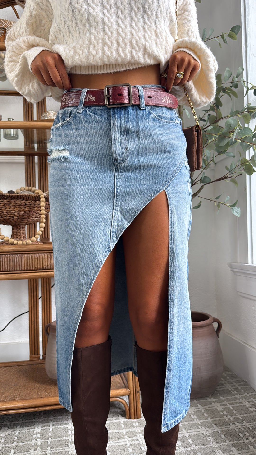 Daylight Drifting Cutout Midi Skirt, Denim