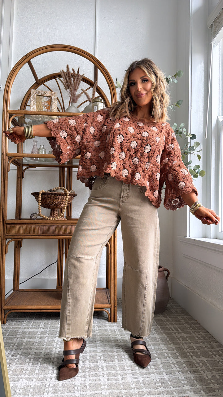 Emberlynn Knit Top, Brick/Latte