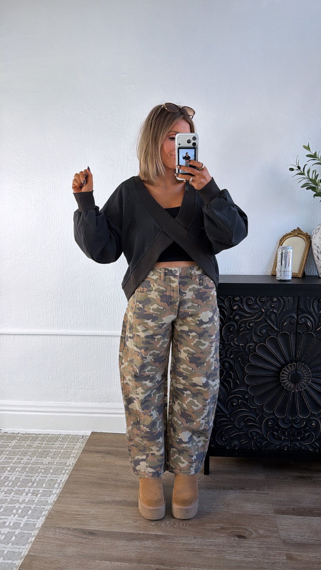 Criss Cross Reversible Sweatshirt, Washed Black