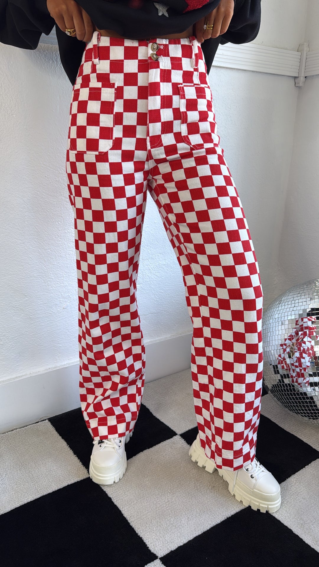 Finish Line Checkered Pant, Red