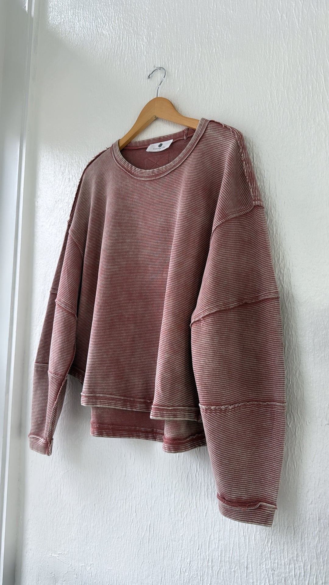 DOORBUSTER: Acid Washed Ribbed Cropped Pullover, Winter Rose