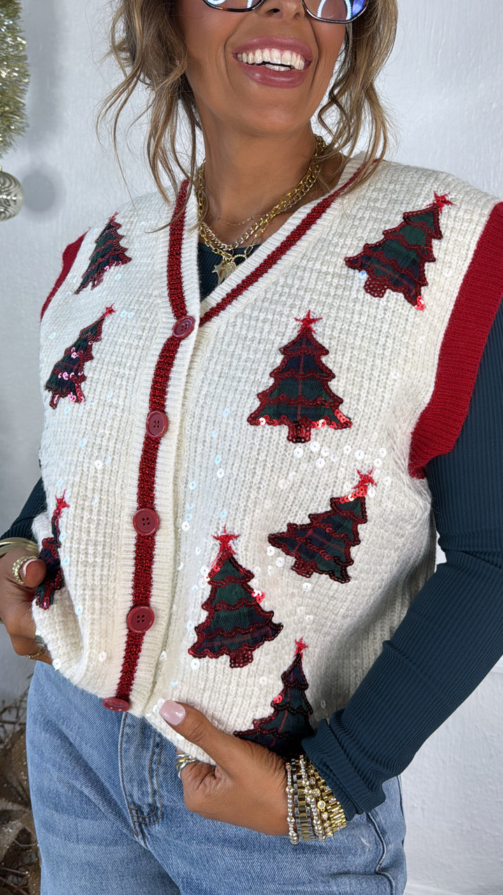 Checkered Cheer Plaid Sweater Vest, Ivory