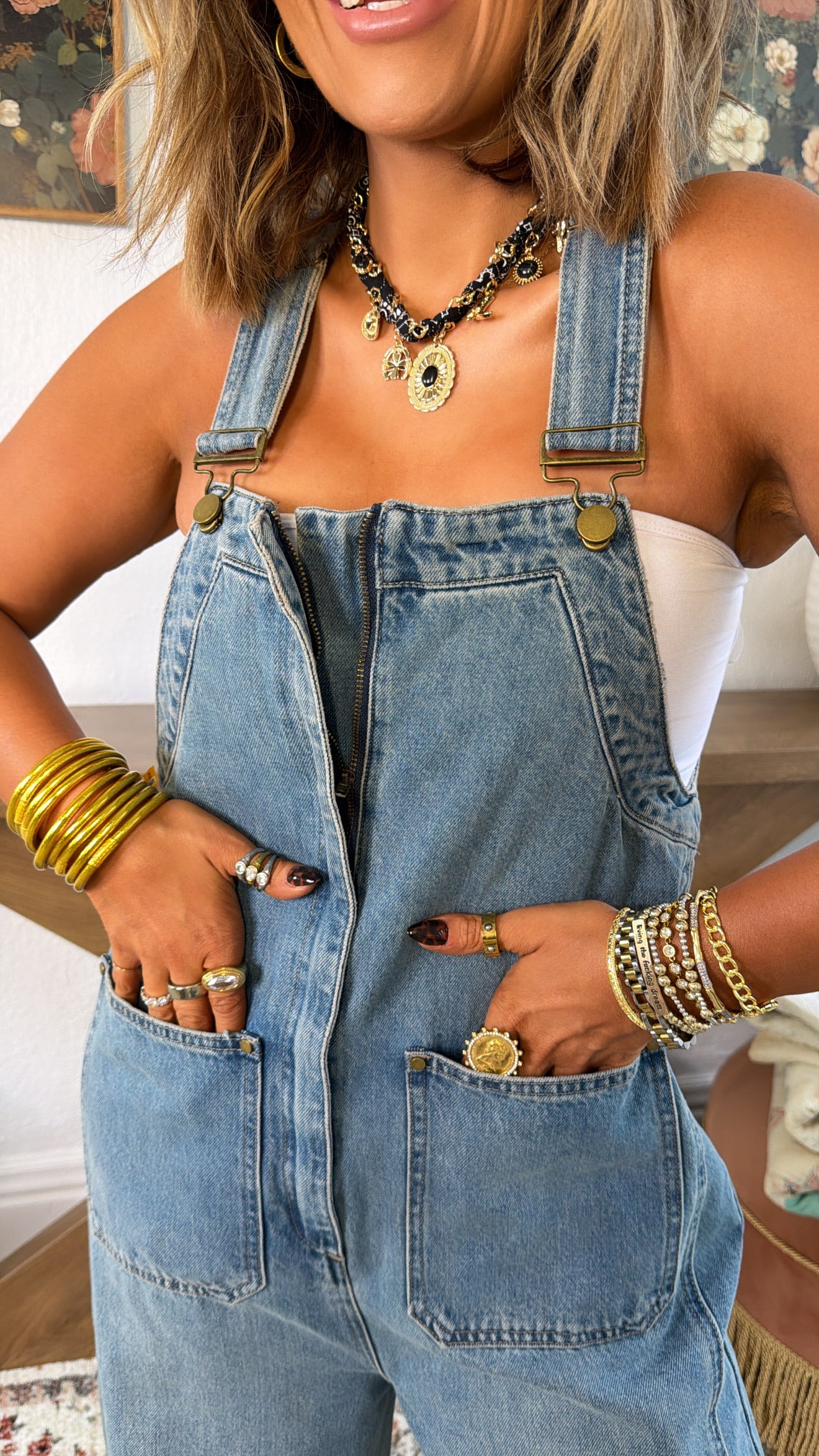 Bayberry Bloom Overalls, Denim – Everyday Chic Boutique