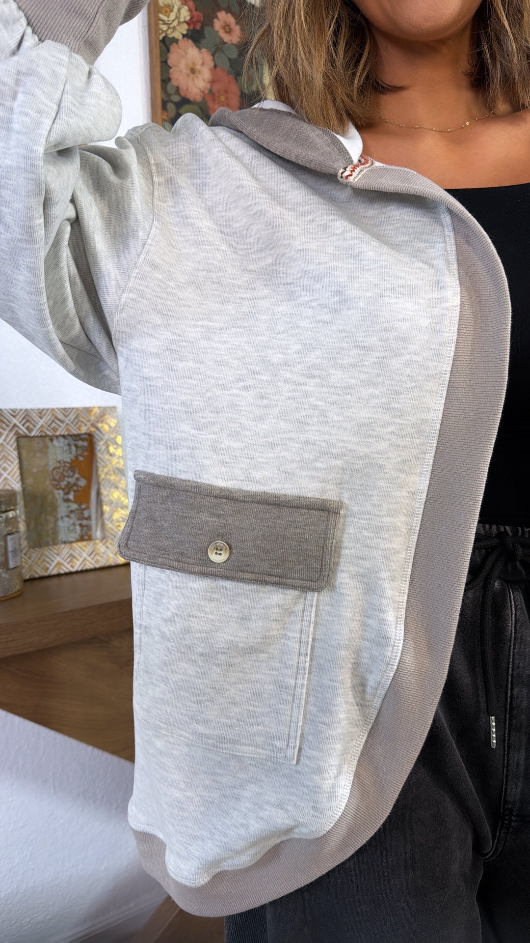 Harvest Haze Hooded Cardigan, Lt.grey