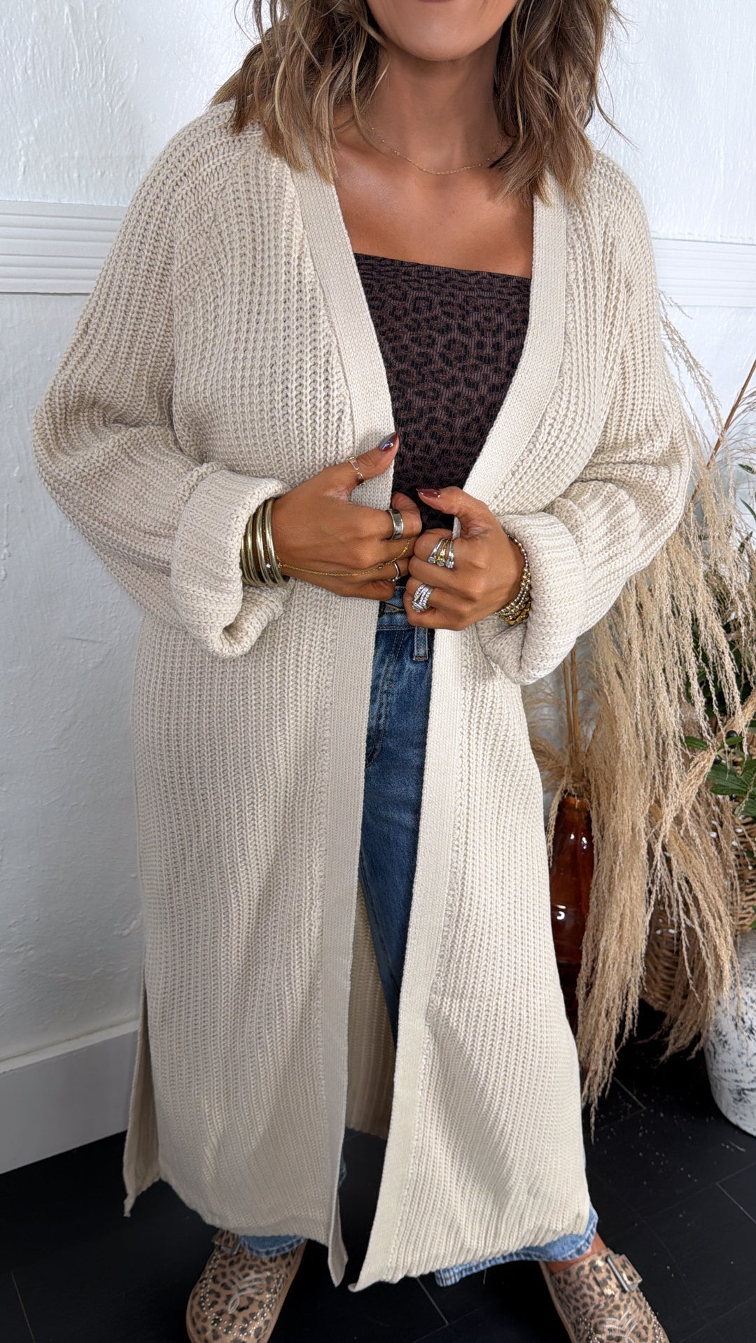 Toasted Burch Knit Cardigan, Beige