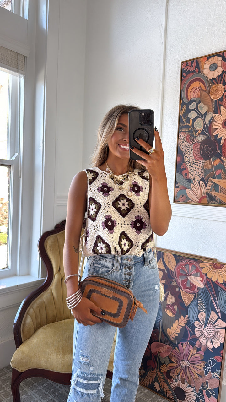 June Crochet Sweater Vest, Ecru