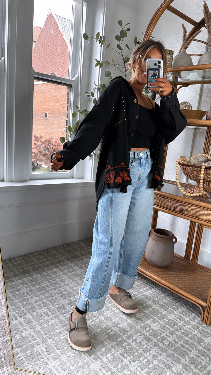 Bronco Bloom Button Up, Black Multi