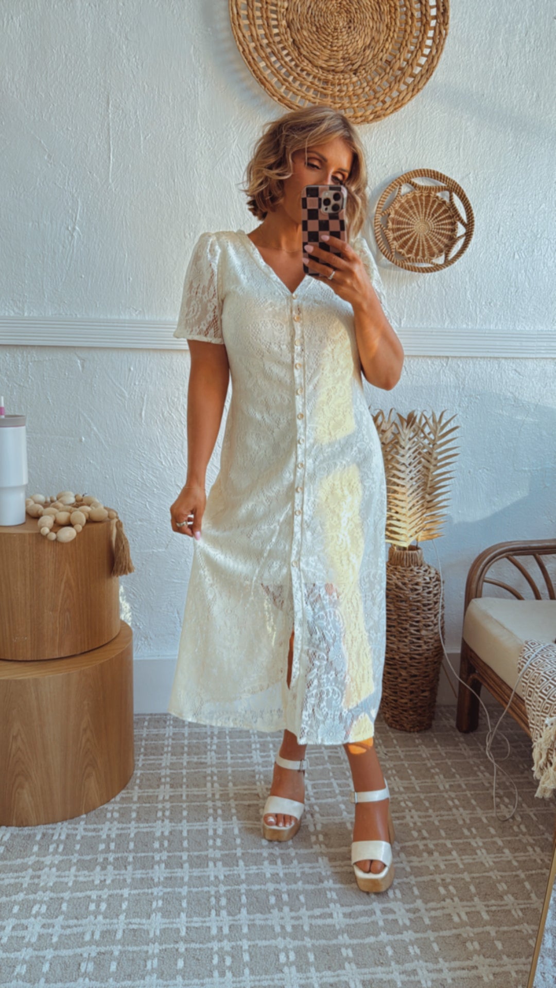 Lace Midi Dress, Cream Lace Midi Dress, Cream