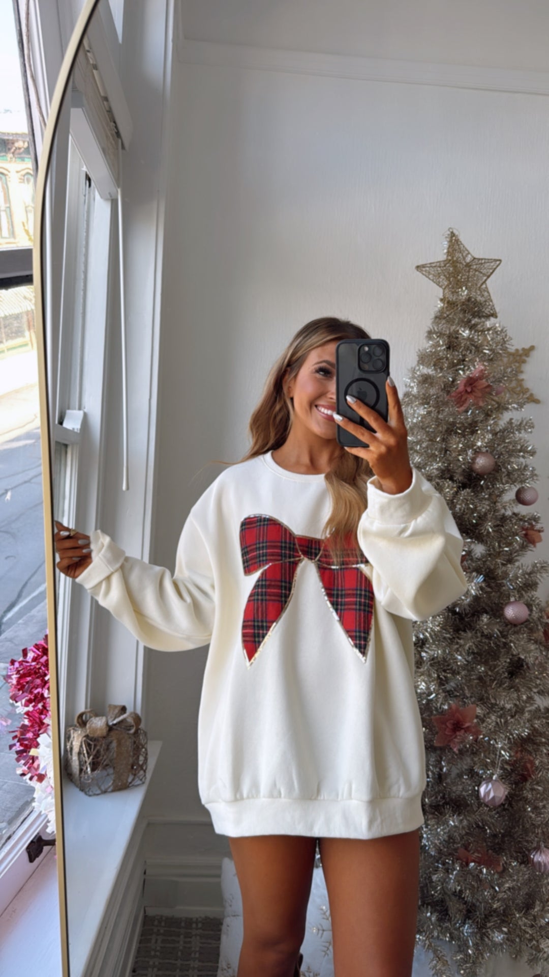 Holly Bow Sweater, Cream