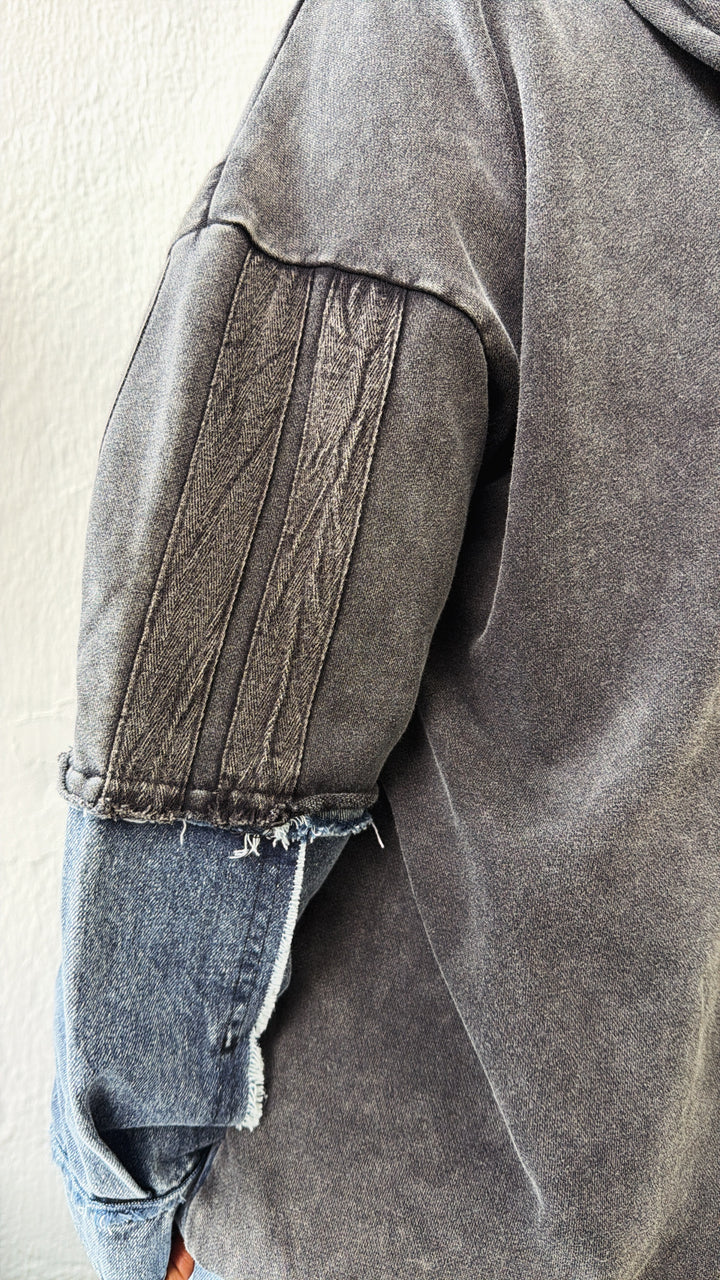 Stonewash Detailed Hoodie, Black