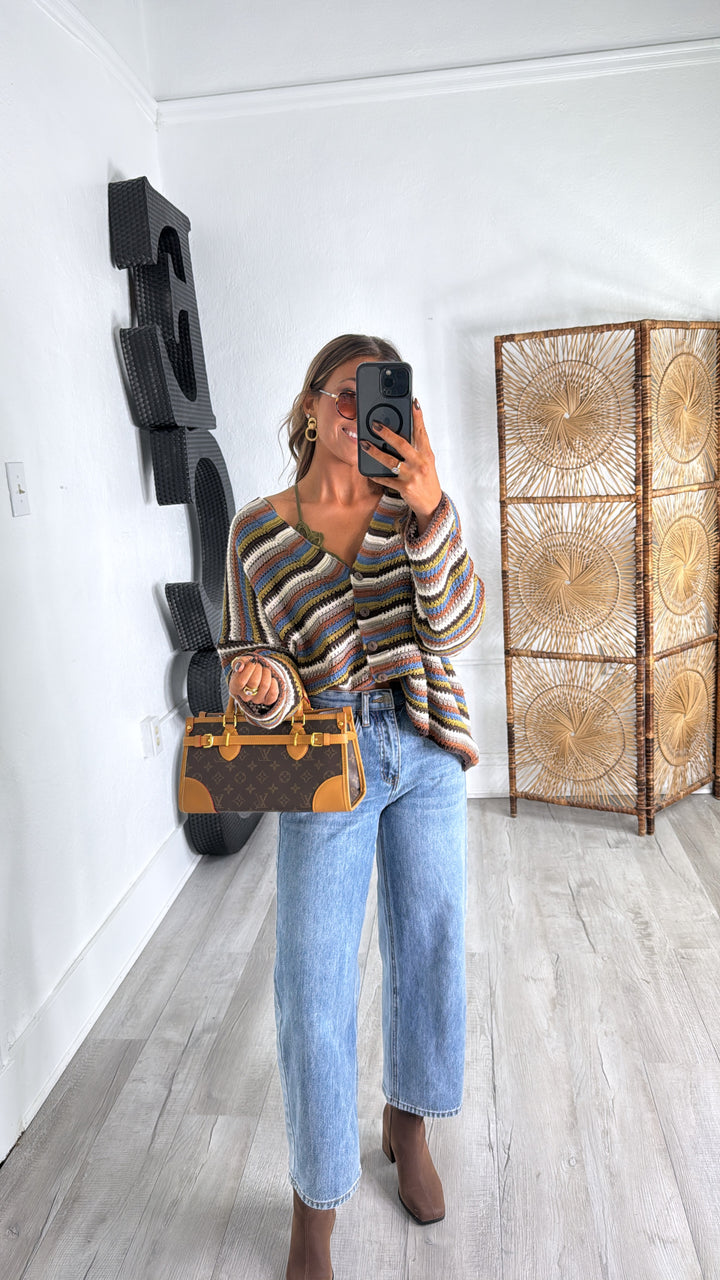 Homeroom Teacher Knit Cardigan, Brown/ Multi