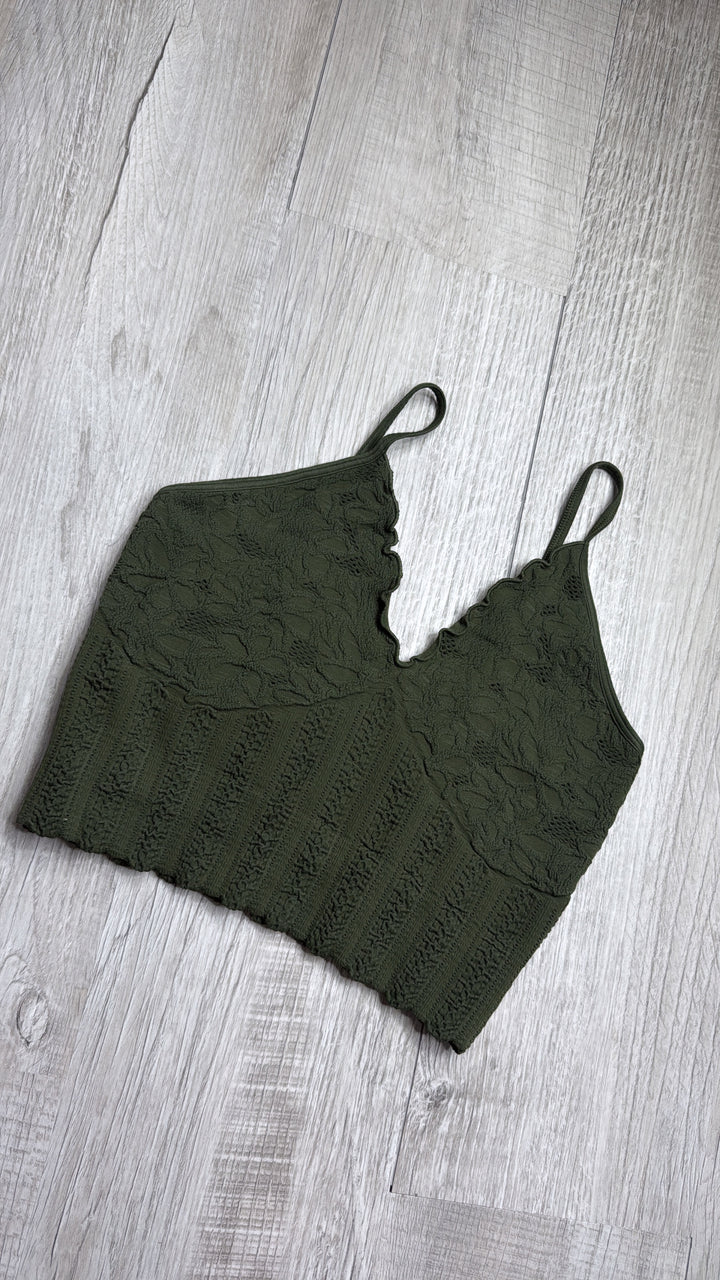 Lace Texture Bralette, Dk. Green