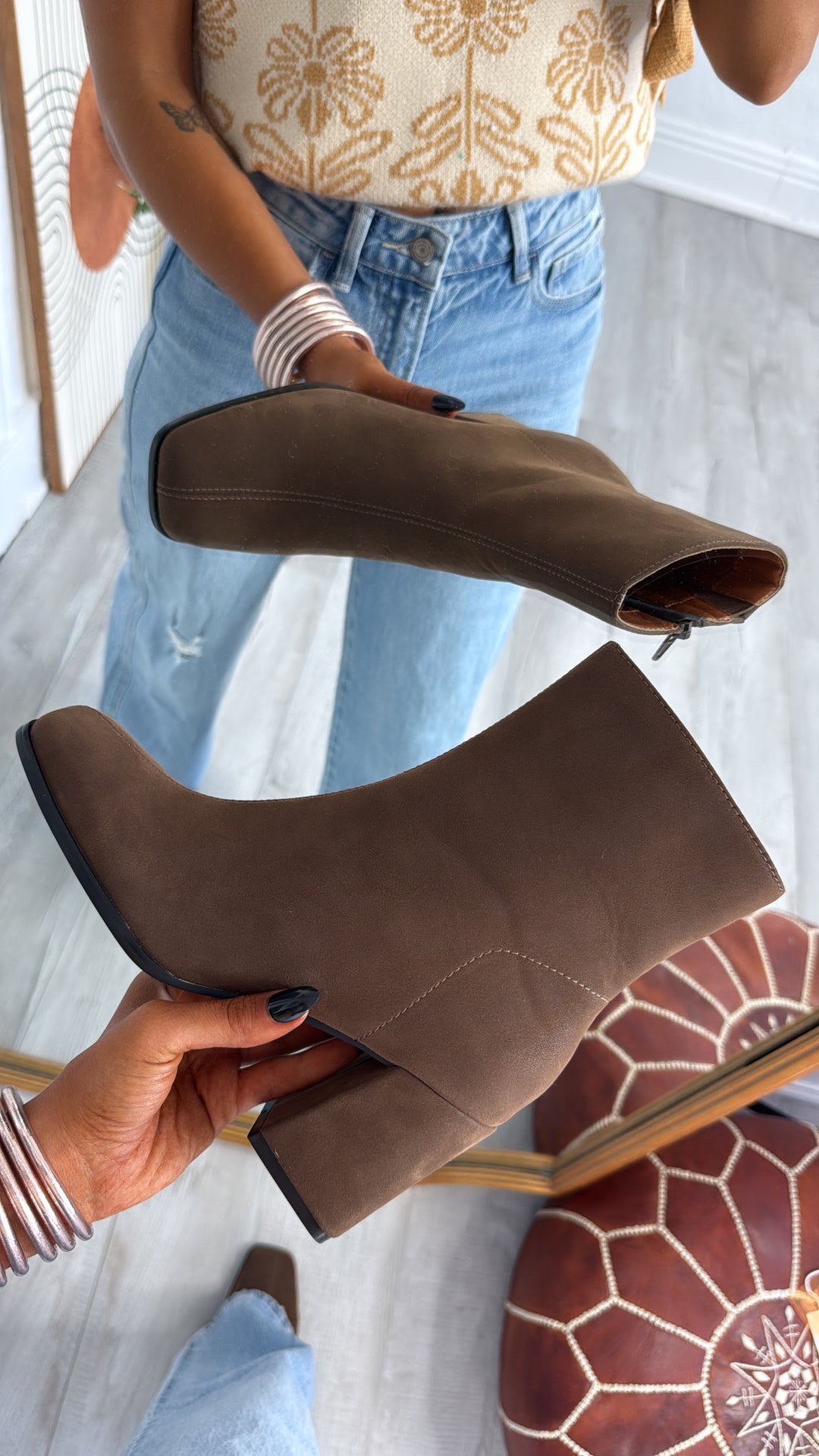 Lennox Square Toe Suede Block Bootie, Coffee