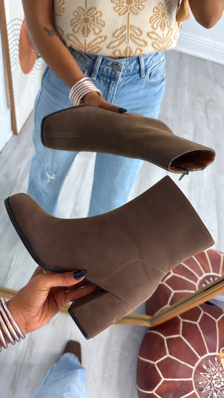 Lennox Square Toe Suede Block Bootie, Coffee