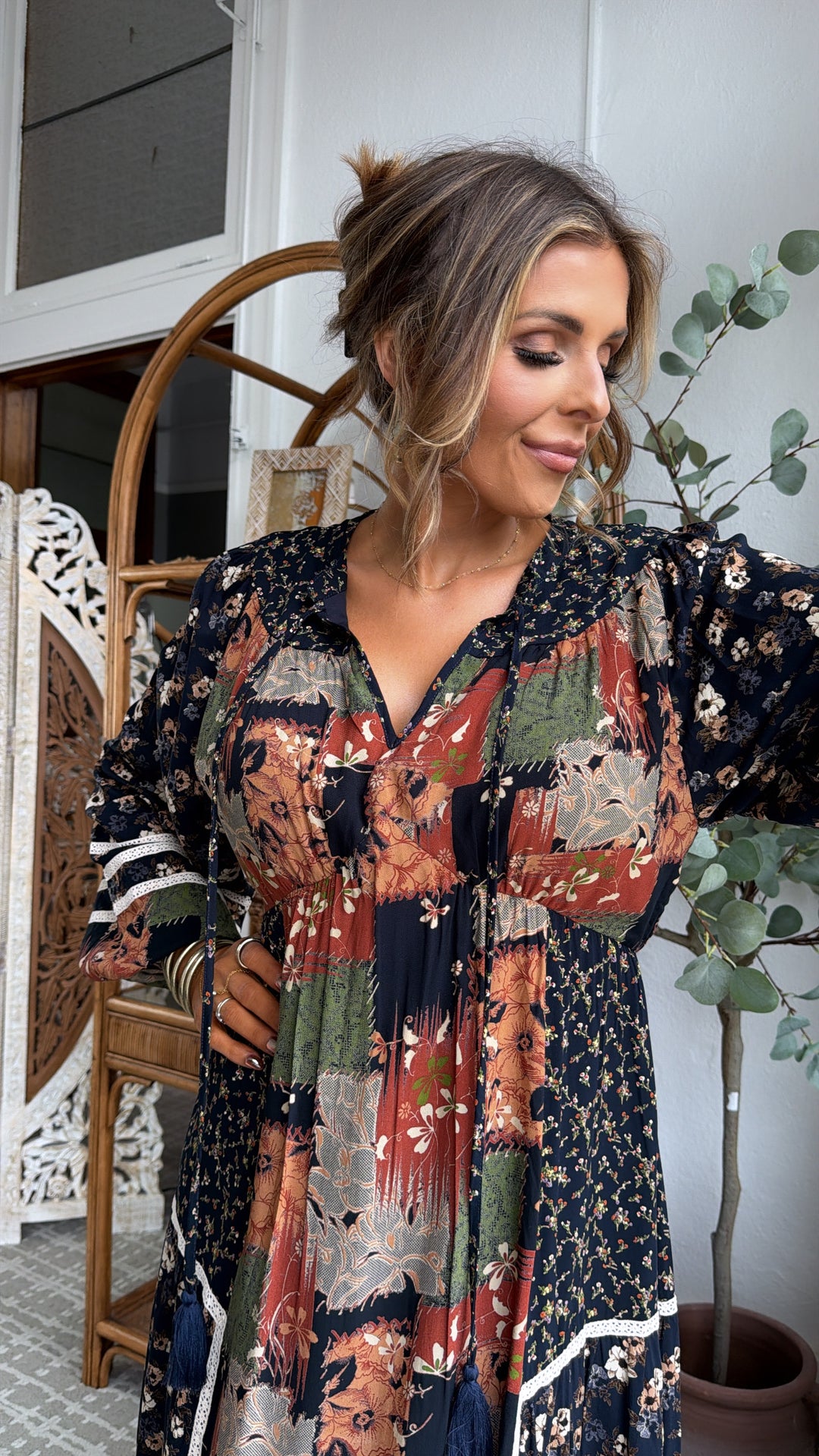 Amber Patch Midi Dress, Navy Multi