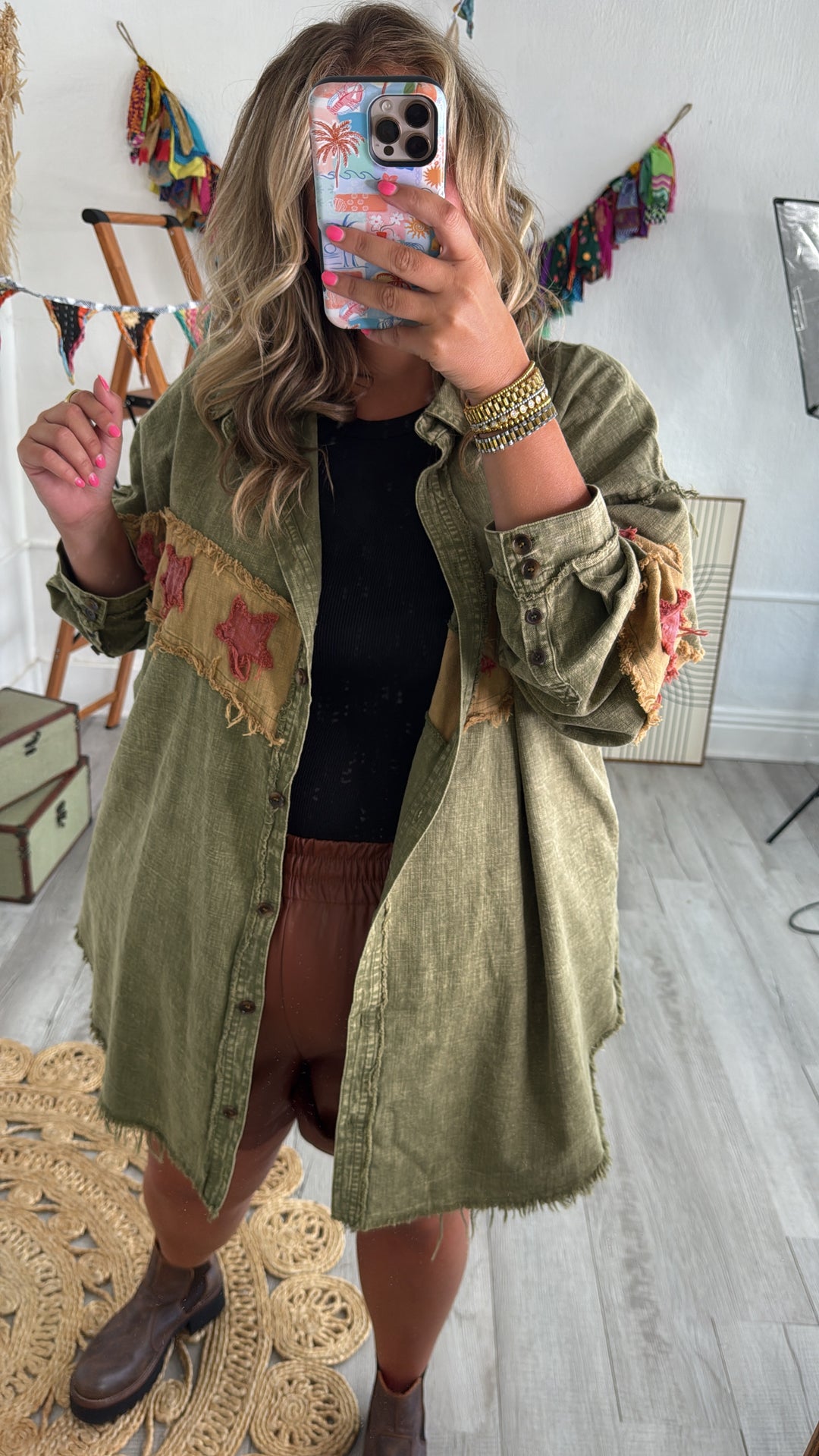 All The Stars Washed Button Down Top, Olive