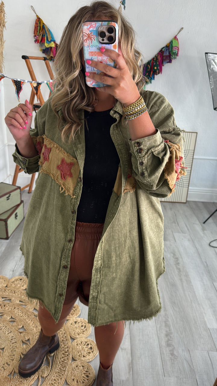 All The Stars Washed Button Down Top, Olive