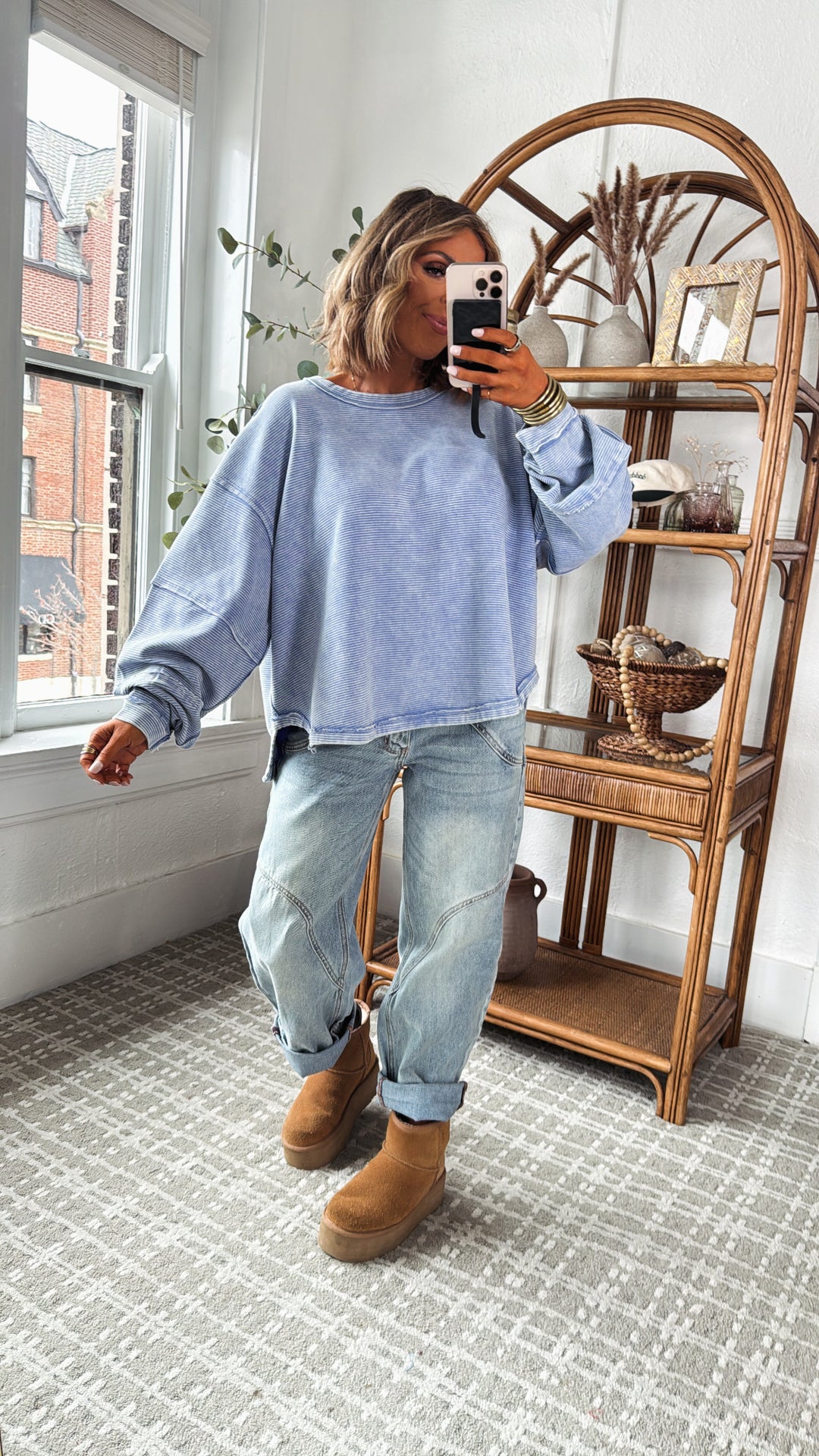 DOORBUSTER: Acid Washed Ribbed Cropped Pullover, Blue