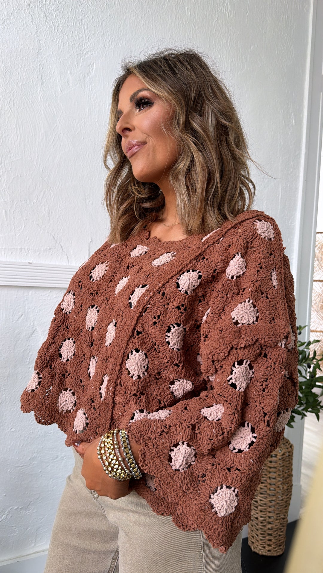 Emberlynn Knit Top, Brick/Latte