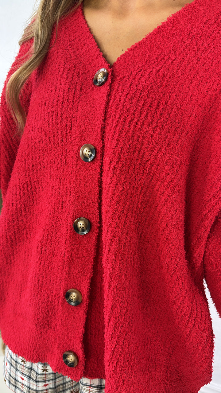 Peppermint Knit Cardigan, Red