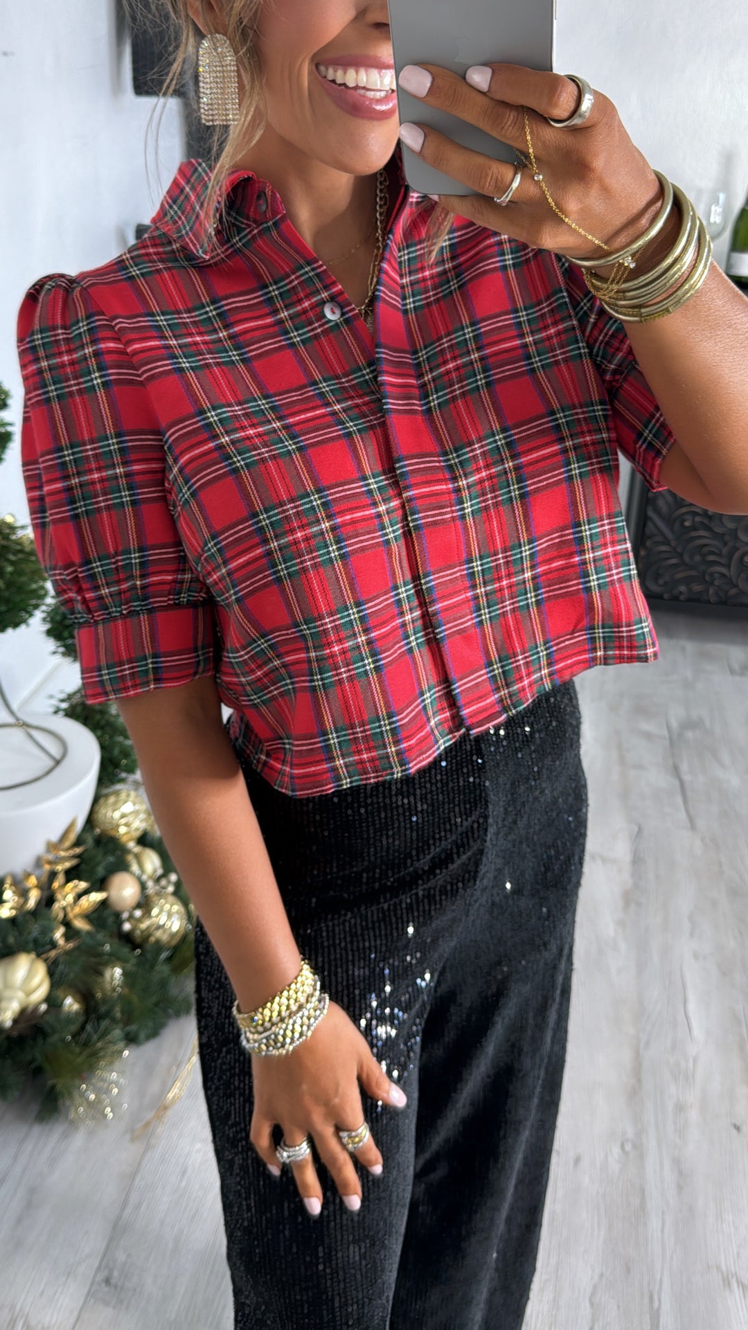 Mistletoe Plaid Top, Red