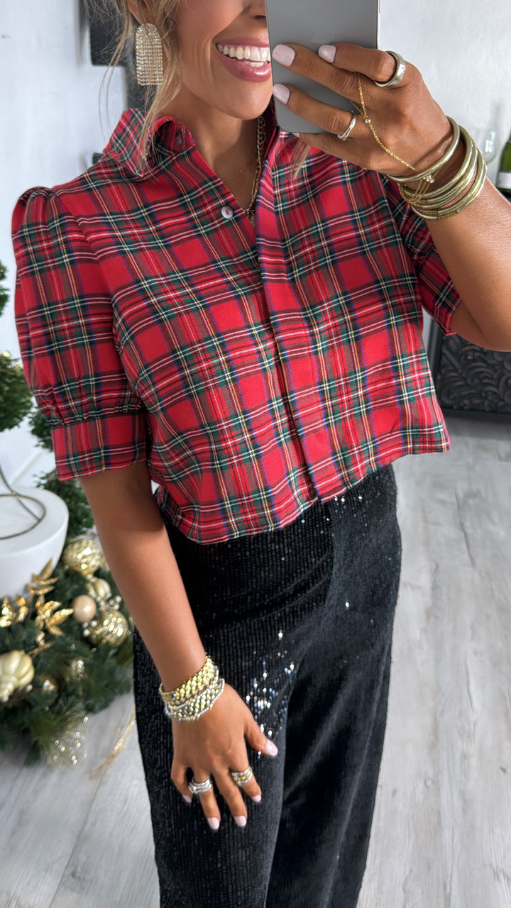 Mistletoe Plaid Top, Red