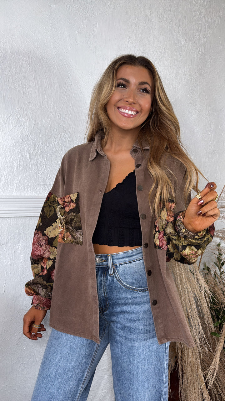 Contrast Jacquard Shacket, Chocolate