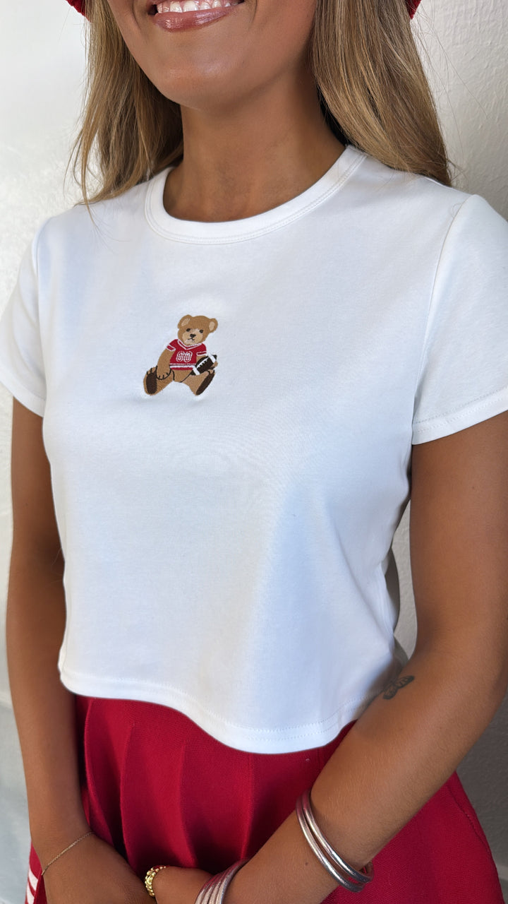 Touchdown Teddy Baby Tee, White/ Red