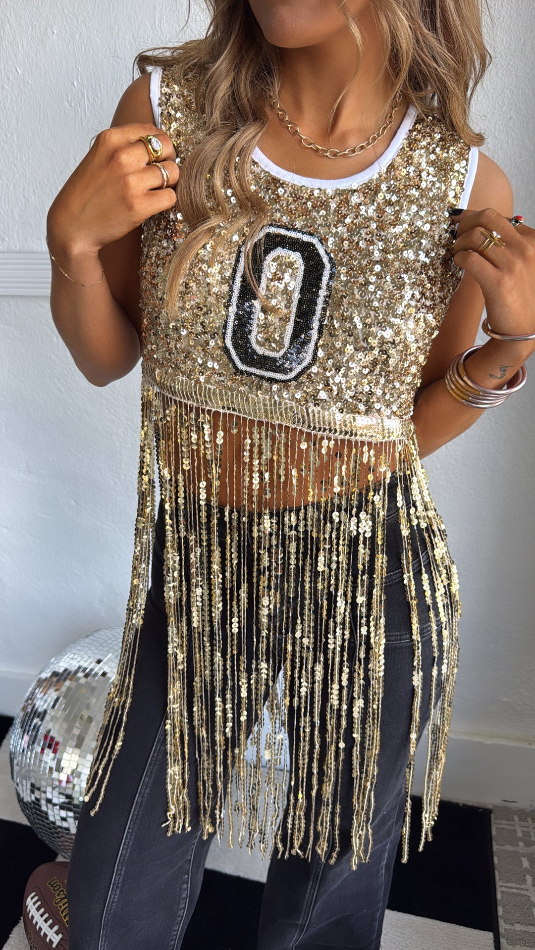 Shine For Gameday Sequin Tank, Gold