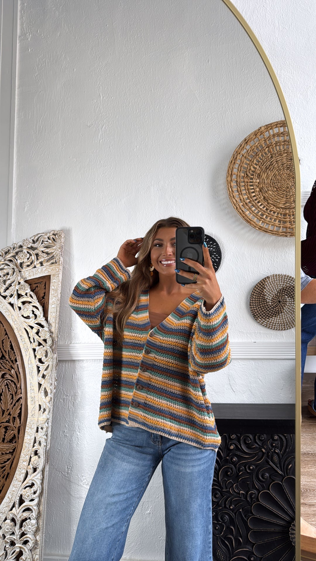 Homeroom Teacher Knit Cardigan, Yellow/ Multi