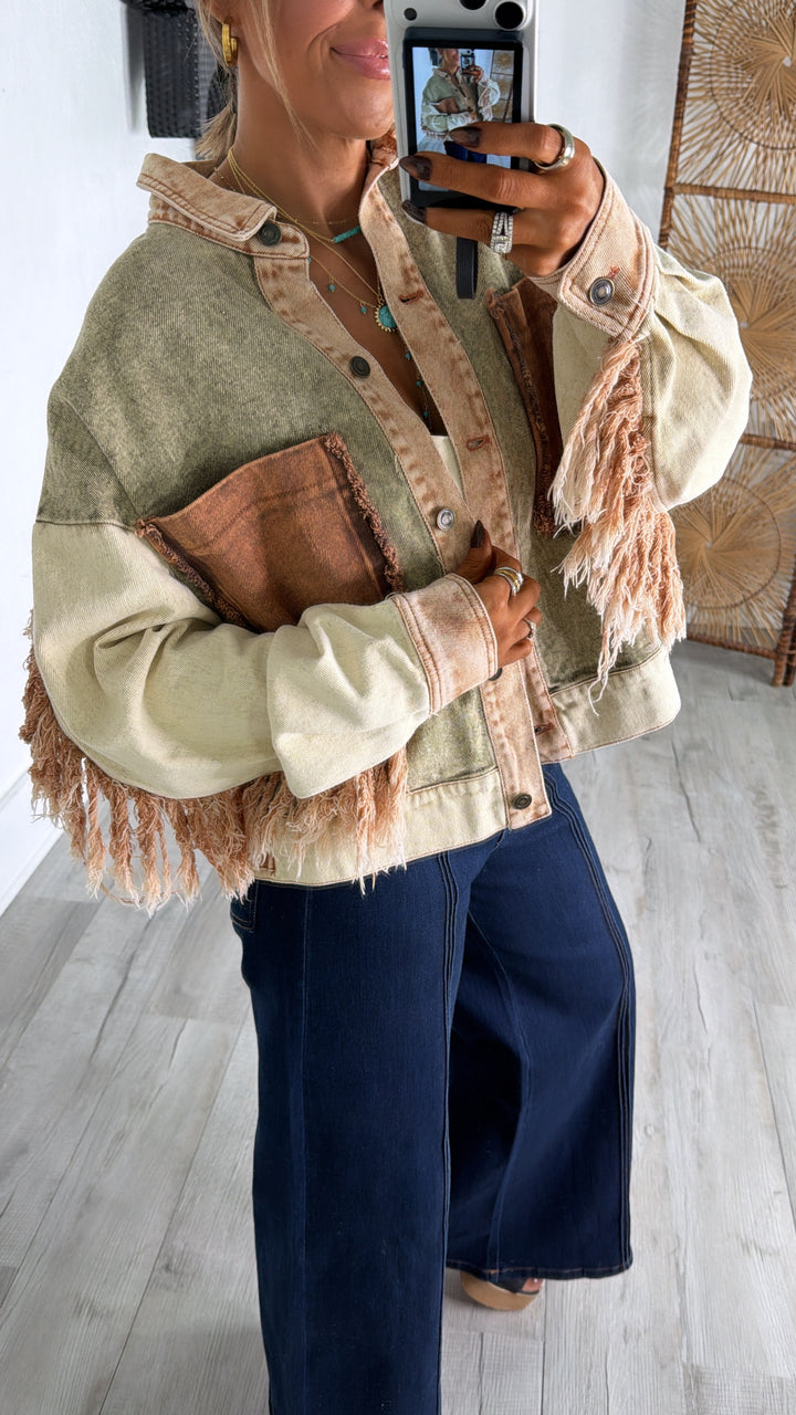 Margot Washed Colorblock Distressed Jacket