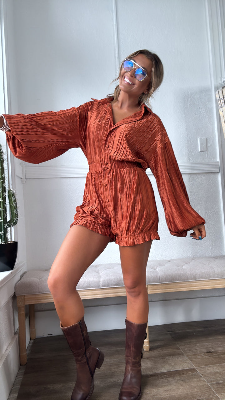 Set The Tone Romper, Terracotta