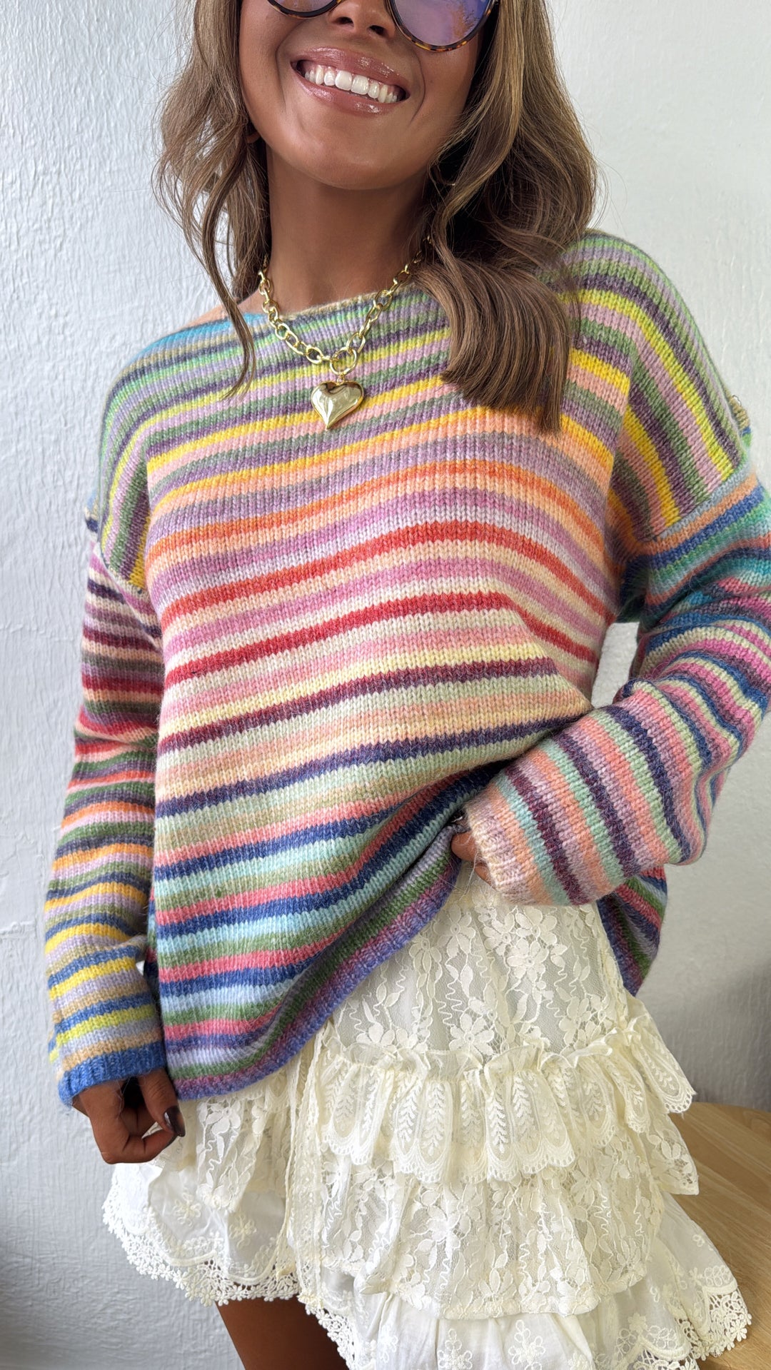 Painted Knit Striped Sweater, Purple/Sky