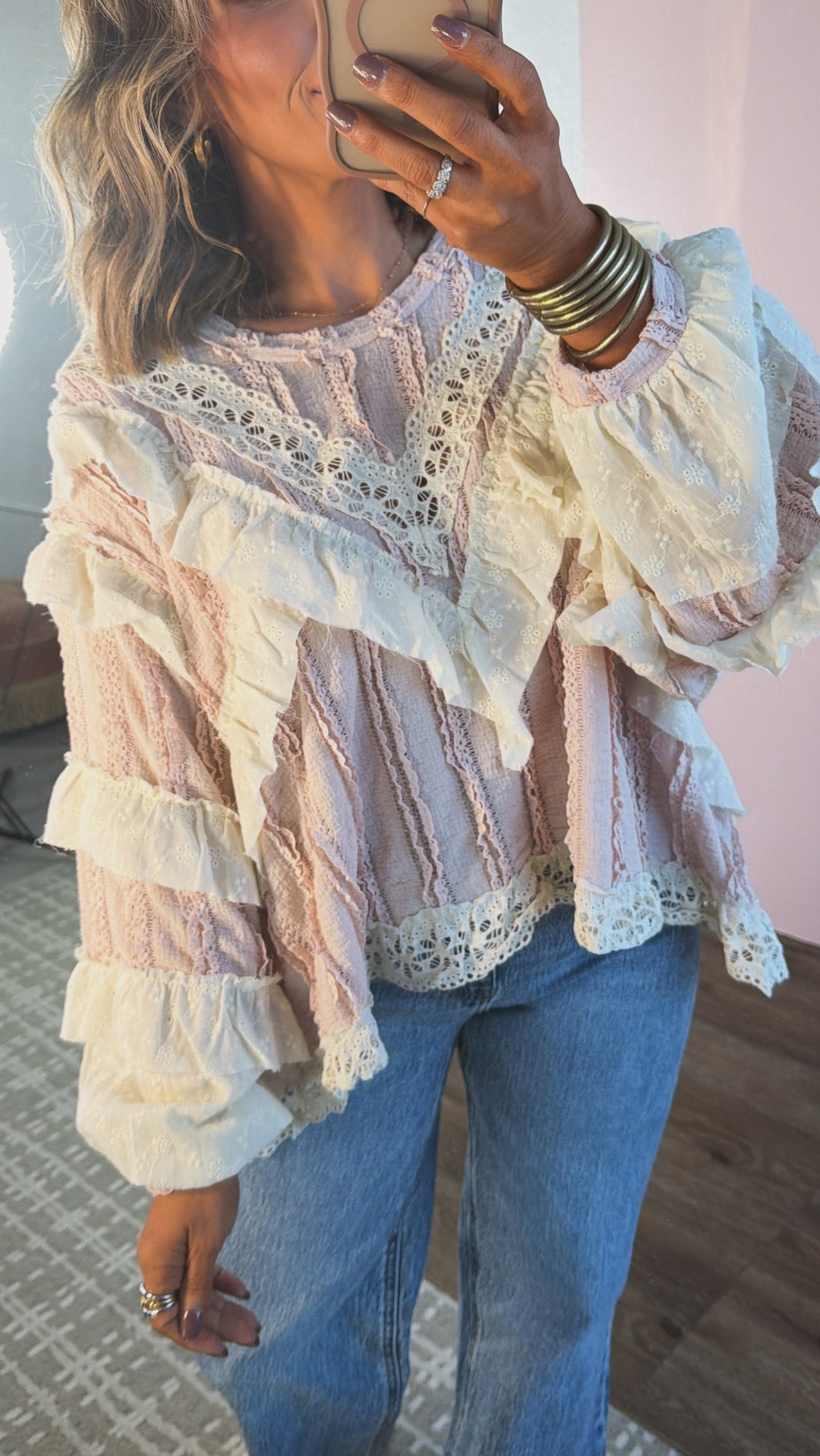 Strawberry Milk Ruffled Blouse, Soft Pink