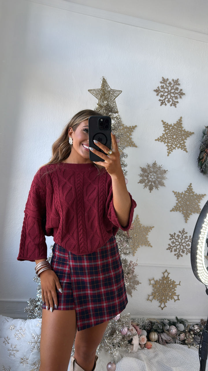 Winter Washed Knit Sweater, Burgundy