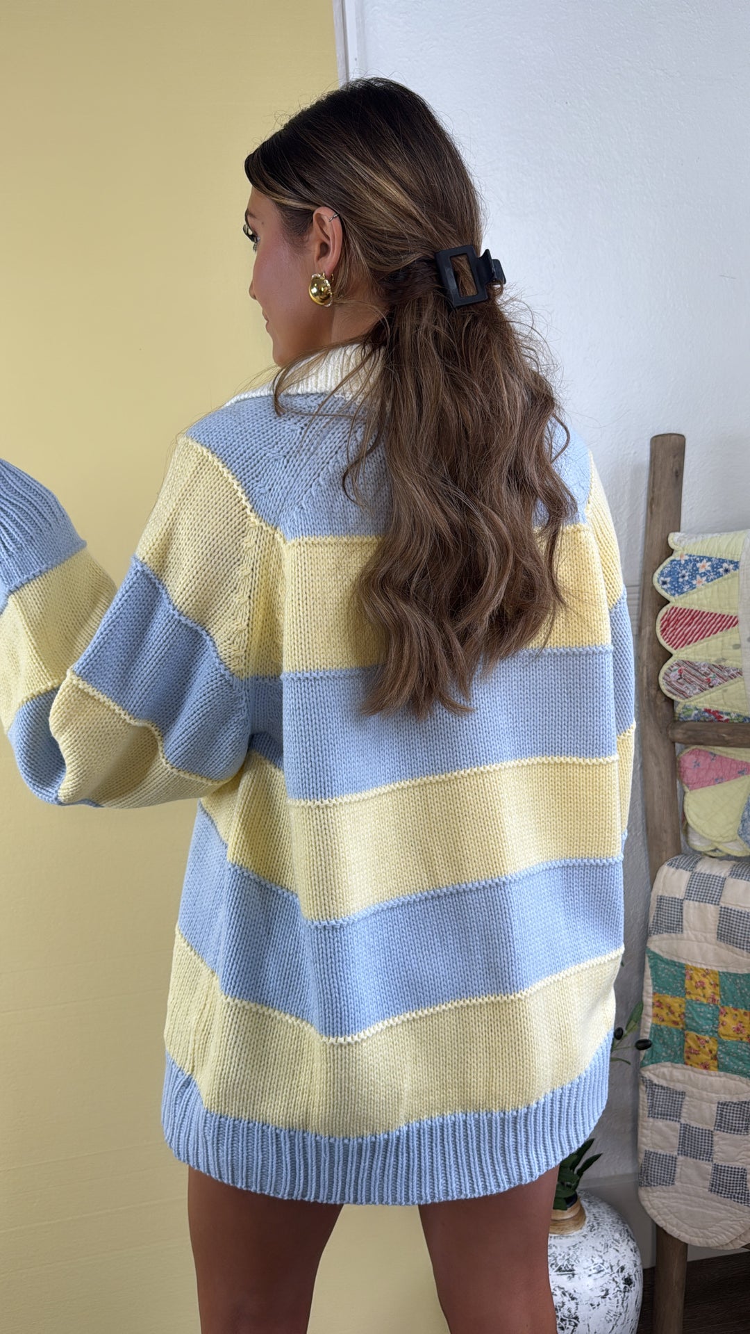 Magic Striped Sweater, Lt.Blue/Lt.Yellow