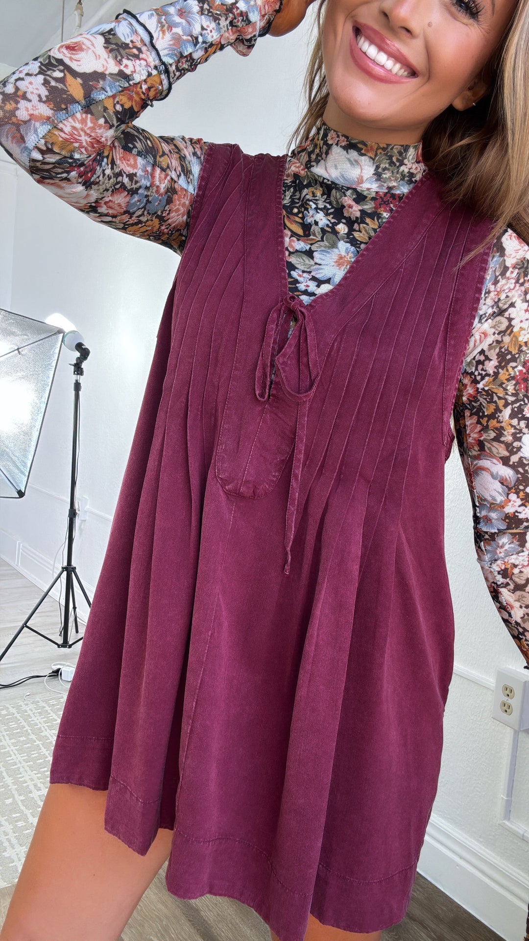 Amarone Aura Pin tuck Detailed Dress, Wine