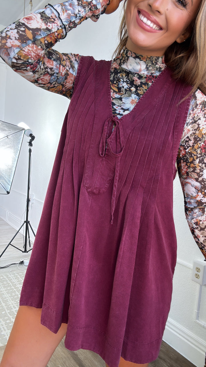 Amarone Aura Pin tuck Detailed Dress, Wine