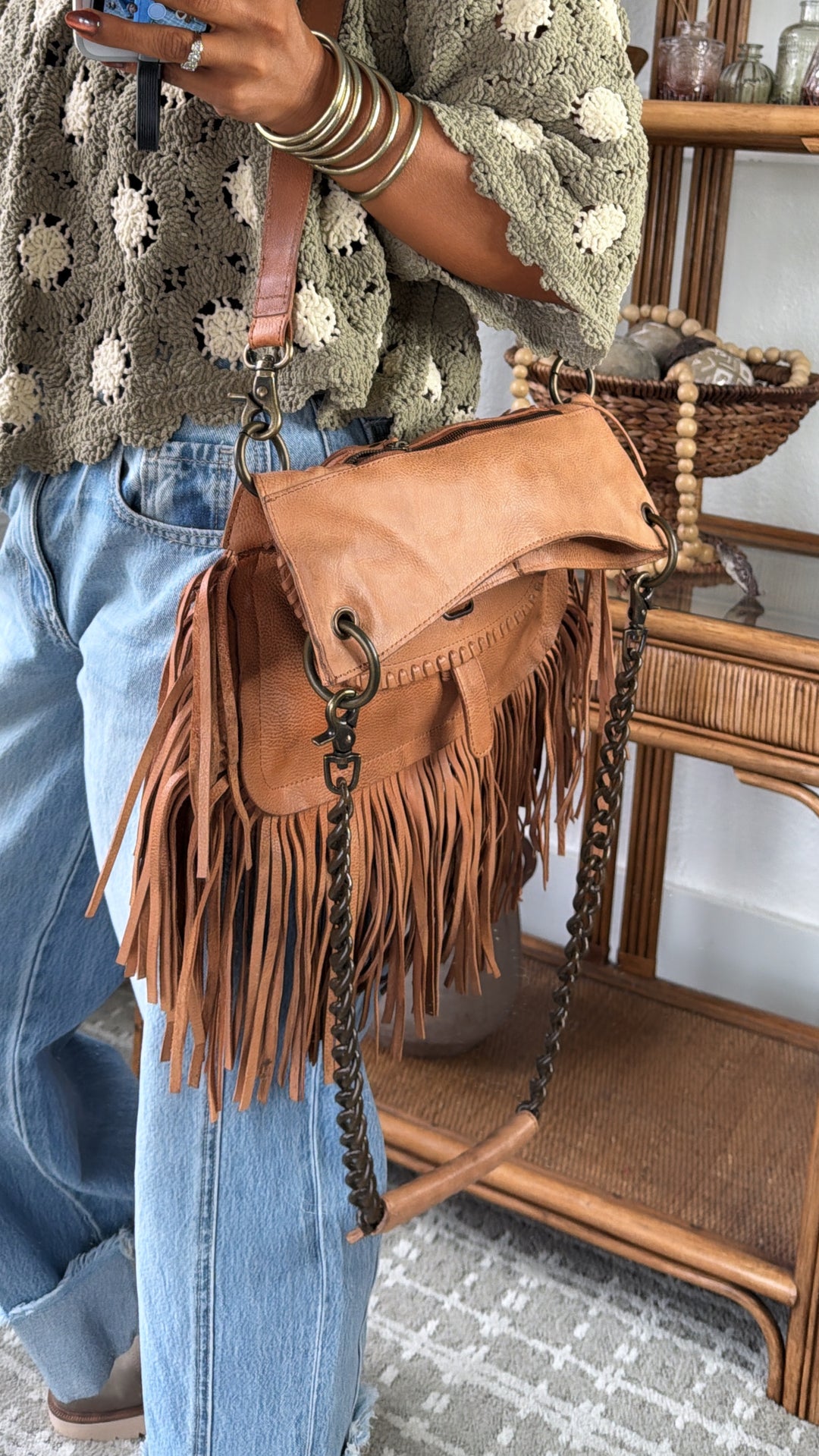 Lia Saddlebag W/ Chain, Tan