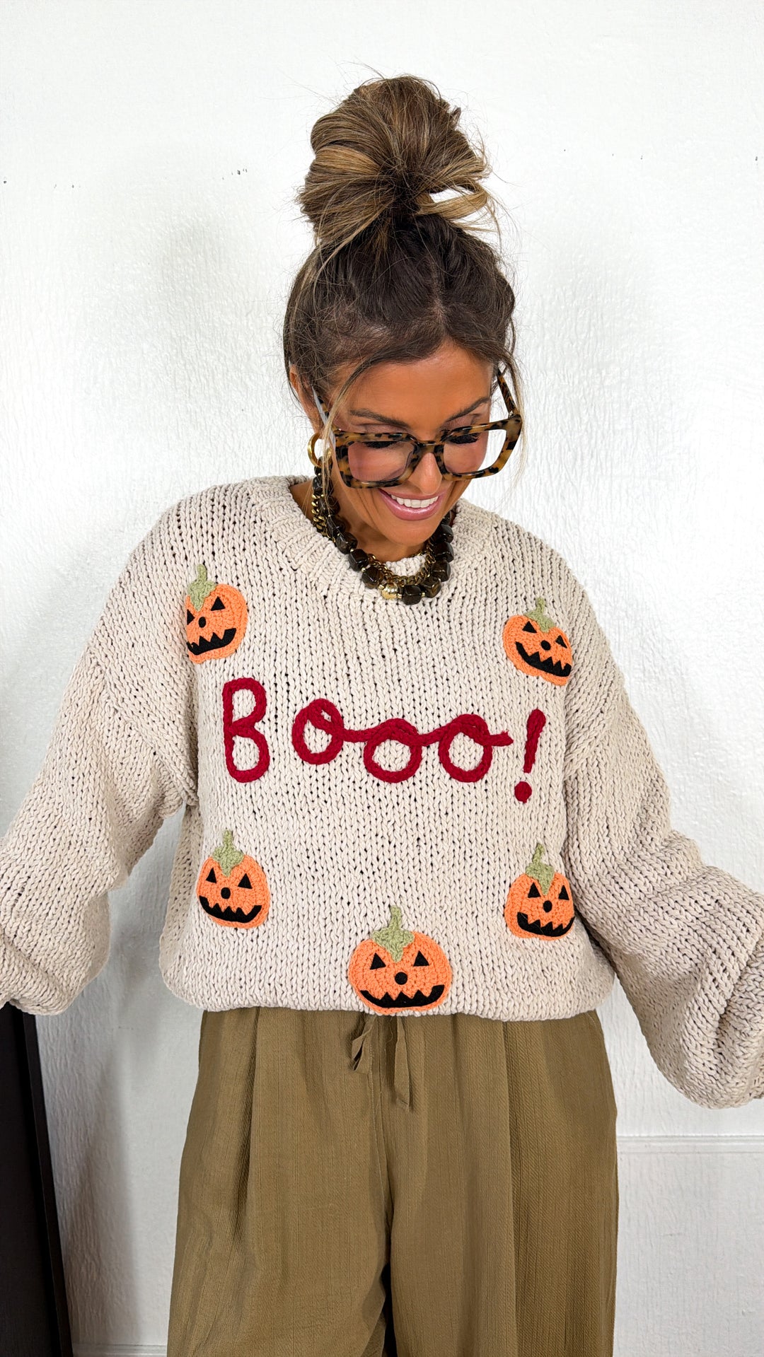 "BOO" Pumpkin Sweater, Cream