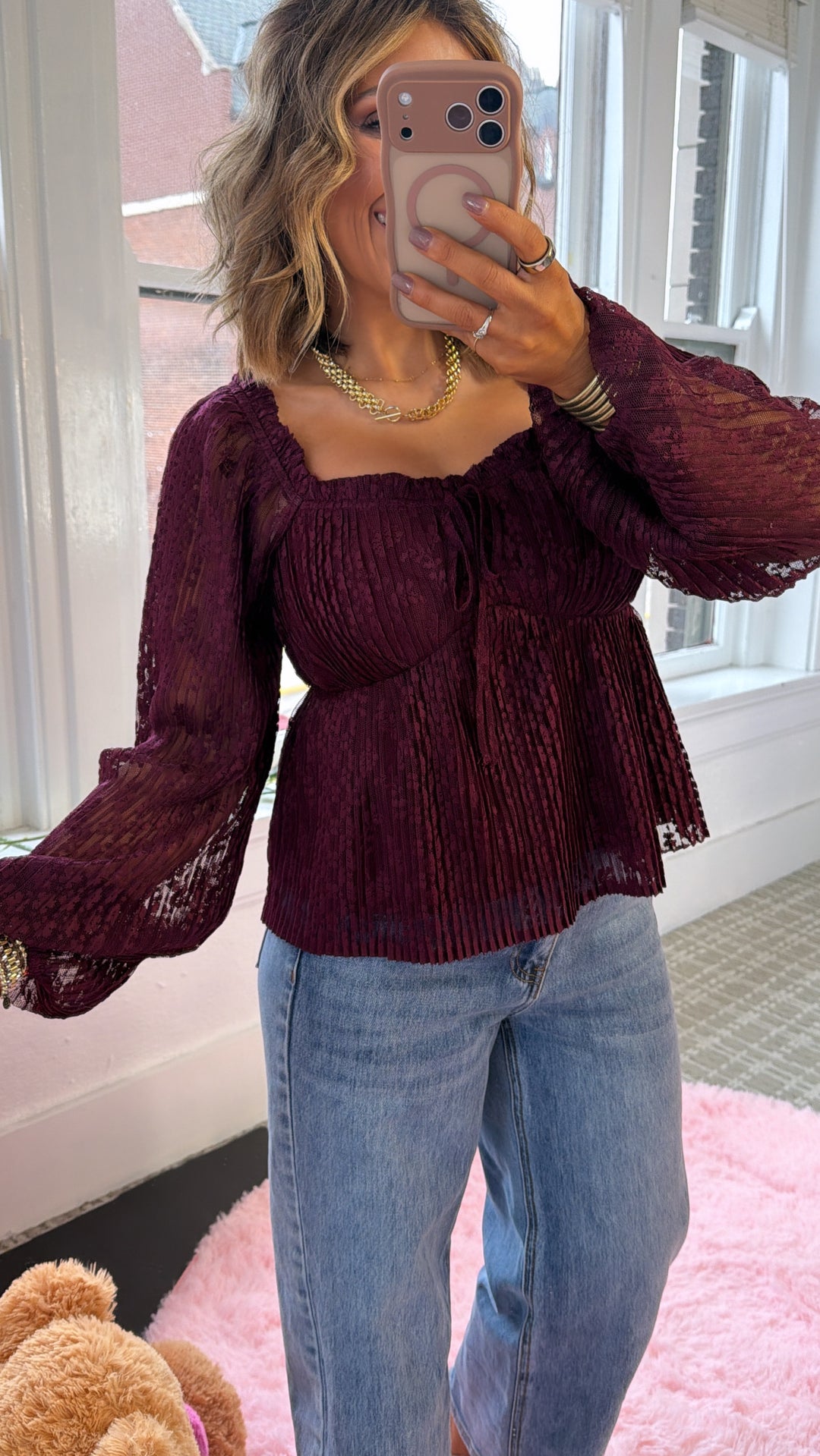 Sylvie Sweetheart Blouse, Burgundy