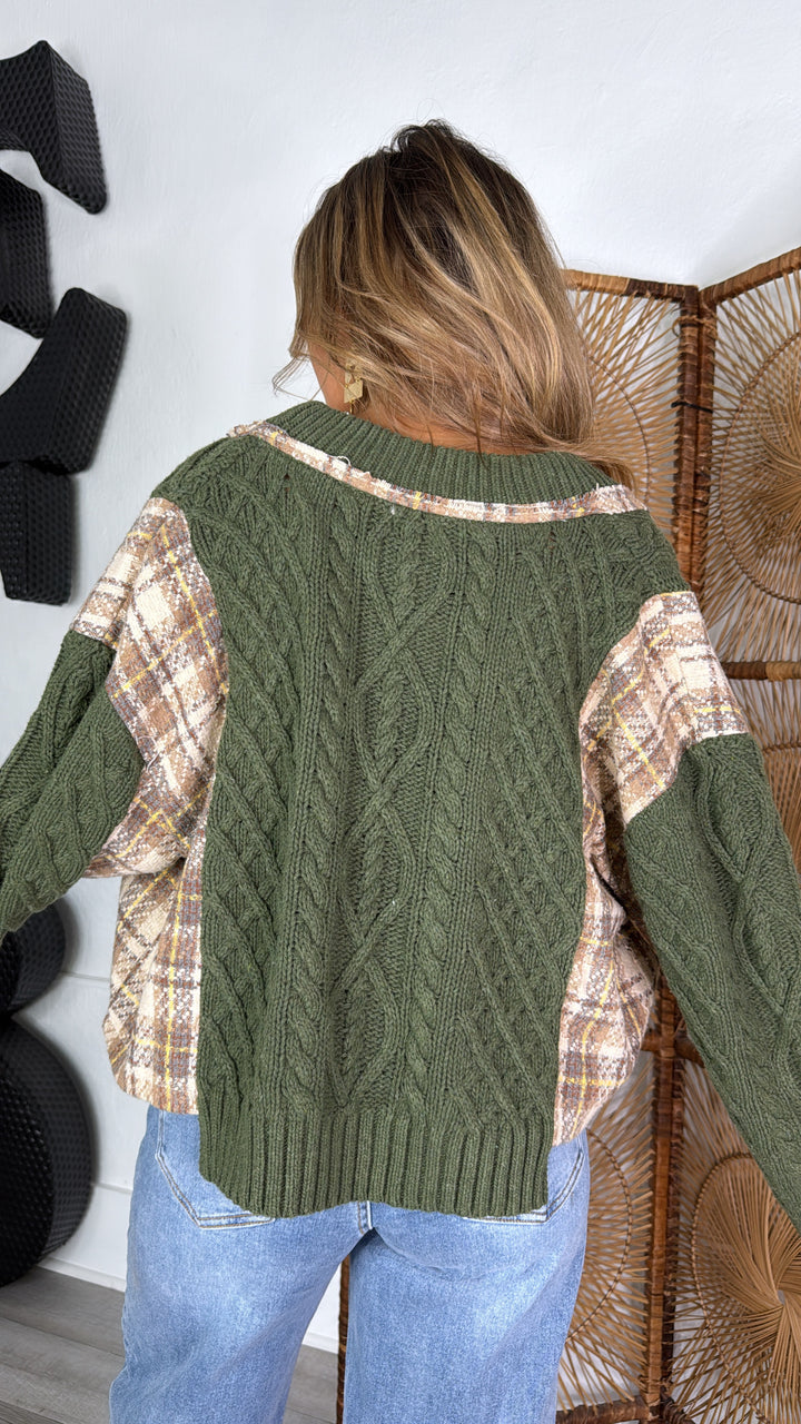 Cable and Willow Button Cardigan, Olive