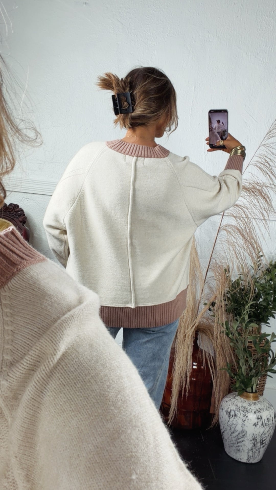 Hollow Pine Sweater, Ecru