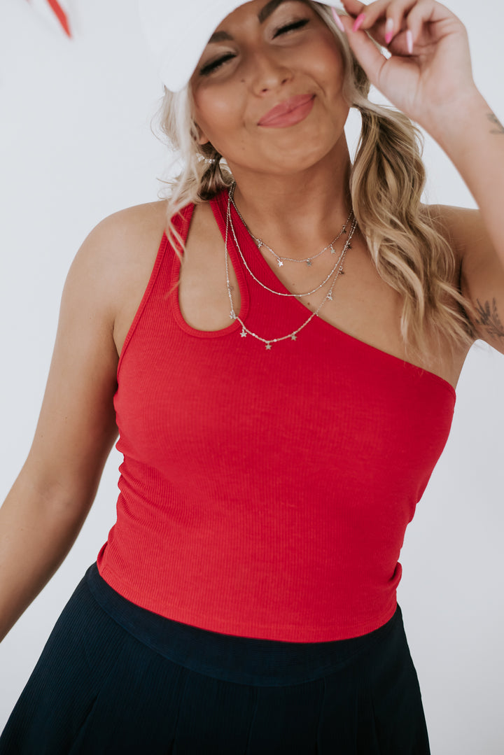 Claire Cut Out One Shoulder Top, Red