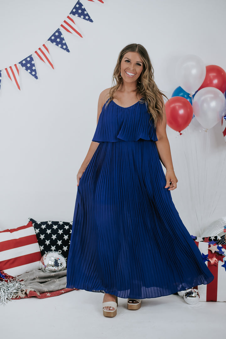 Need To Know Pleated Maxi Dress, Royal Blue