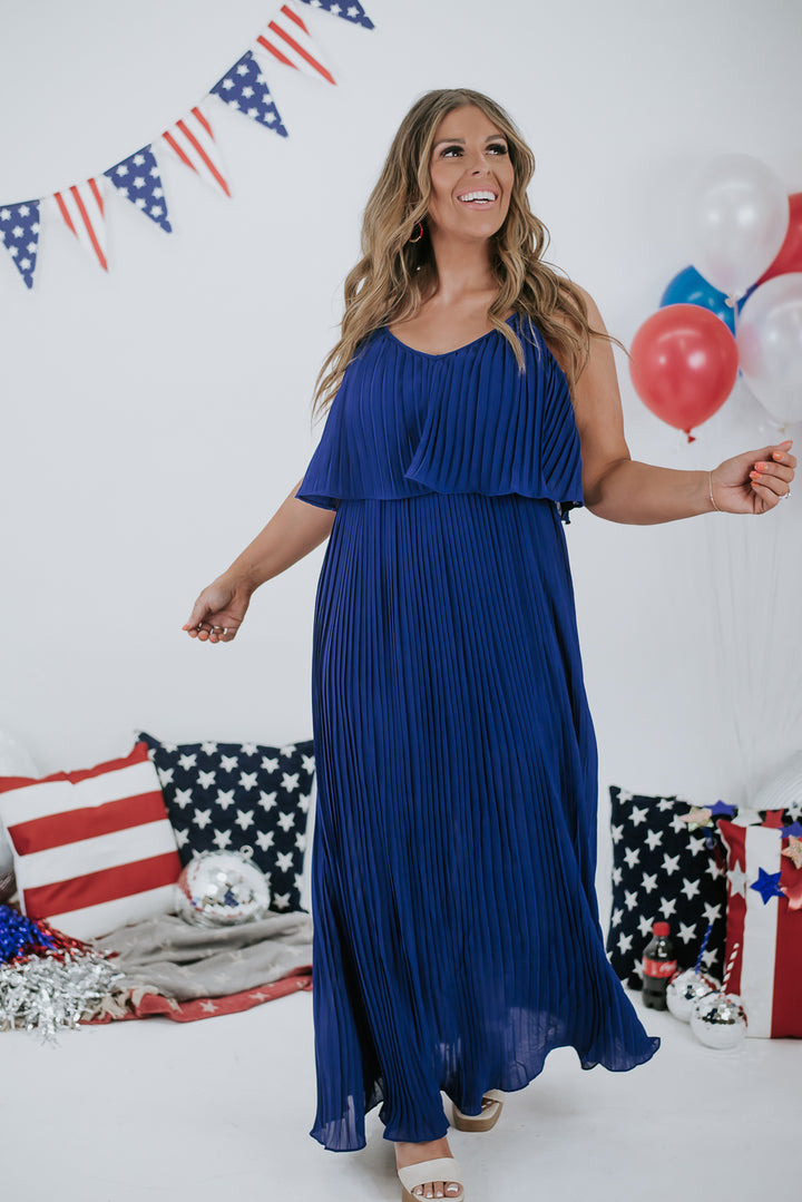 Need To Know Pleated Maxi Dress, Royal Blue